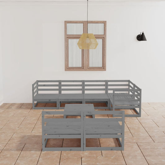vidaXL 8 Piece Garden Lounge Set Grey Solid Wood Pine