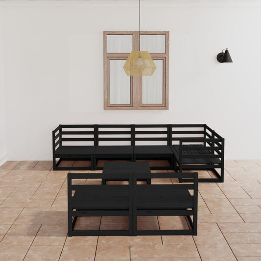 vidaXL 8 Piece Garden Lounge Set  Black Solid Pinewood