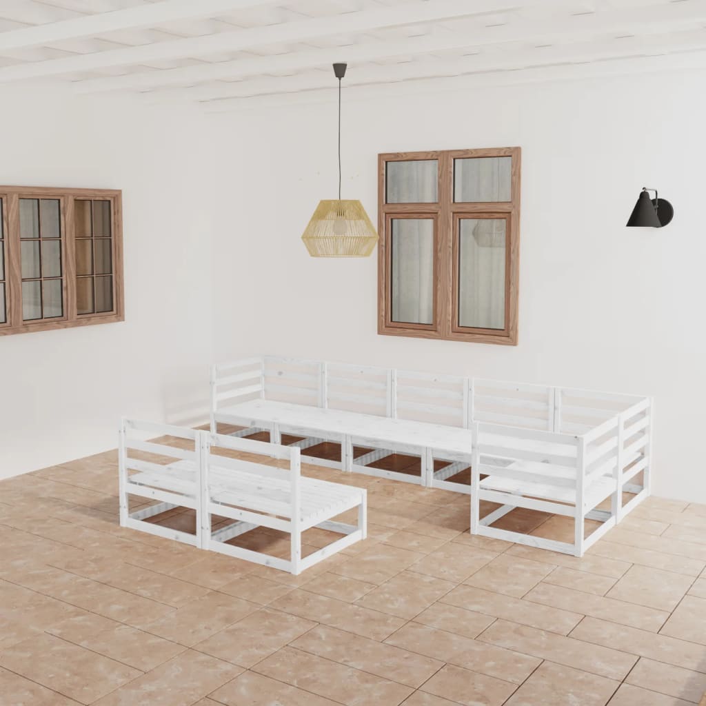 vidaXL 8 Piece Garden Lounge Set White Solid Wood Pine