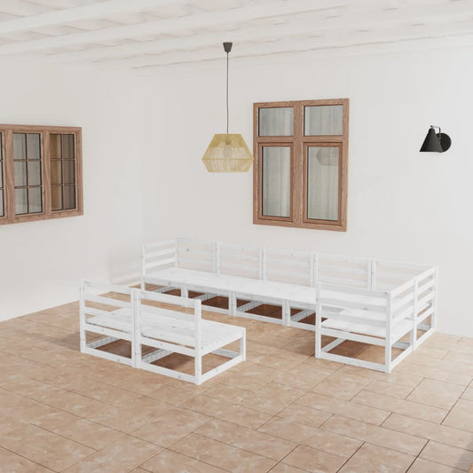 vidaXL 8 Piece Garden Lounge Set White Solid Wood Pine