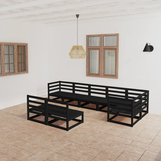vidaXL 8 Piece Garden Lounge Set  Black Solid Pinewood