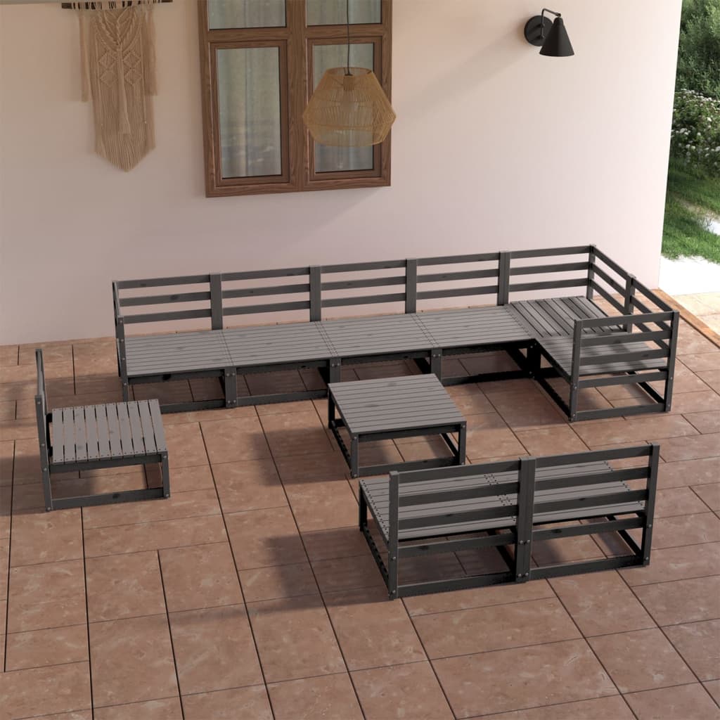 vidaXL 10 Piece Garden Lounge Set Grey Solid Pinewood