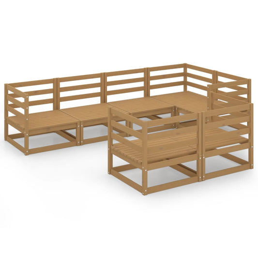 vidaXL 7 Piece Garden Lounge Set Honey Brown Solid Pinewood