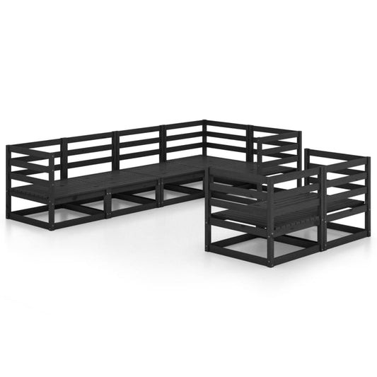 vidaXL 7 Piece Garden Lounge Set Black Solid Pinewood
