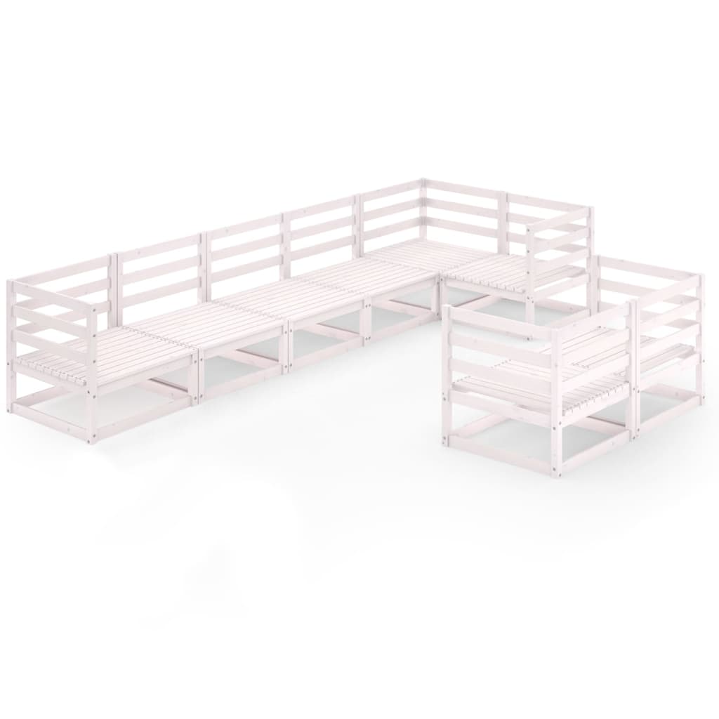 vidaXL 8 Piece Garden Lounge Set White Solid Pinewood