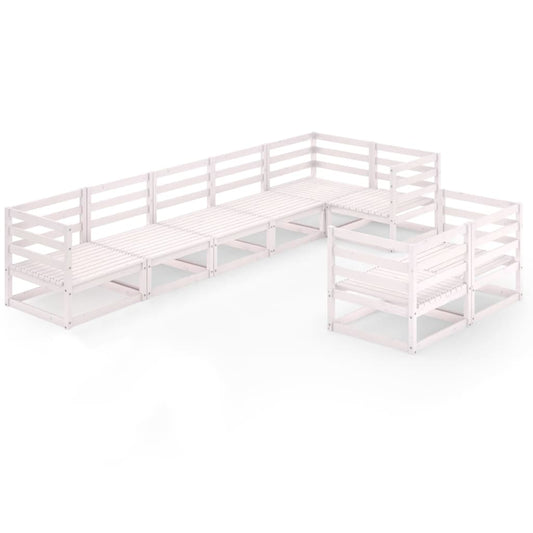 vidaXL 8 Piece Garden Lounge Set White Solid Pinewood