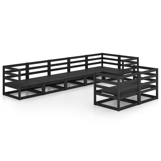 vidaXL 8 Piece Garden Lounge Set Black Solid Pinewood