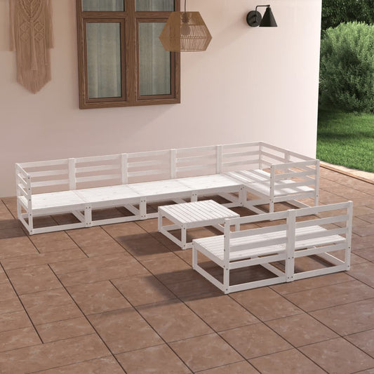 vidaXL 9 Piece Garden Lounge Set White Solid Pinewood