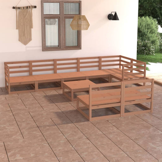 vidaXL 9 Piece Garden Lounge Set Honey Brown Solid Pinewood