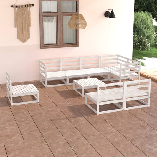 vidaXL 9 Piece Garden Lounge Set White Solid Pinewood