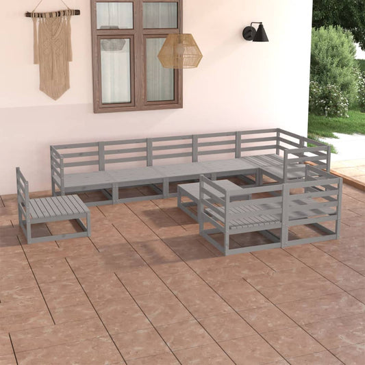 vidaXL 10 Piece Garden Lounge Set Grey Solid Pinewood
