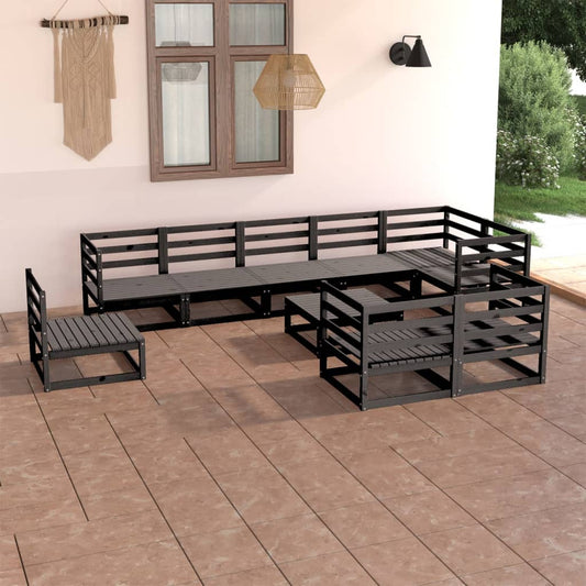 vidaXL 10 Piece Garden Lounge Set Black Solid Pinewood