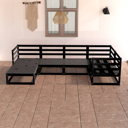 vidaXL 6 Piece Garden Lounge Set Black Solid Pinewood