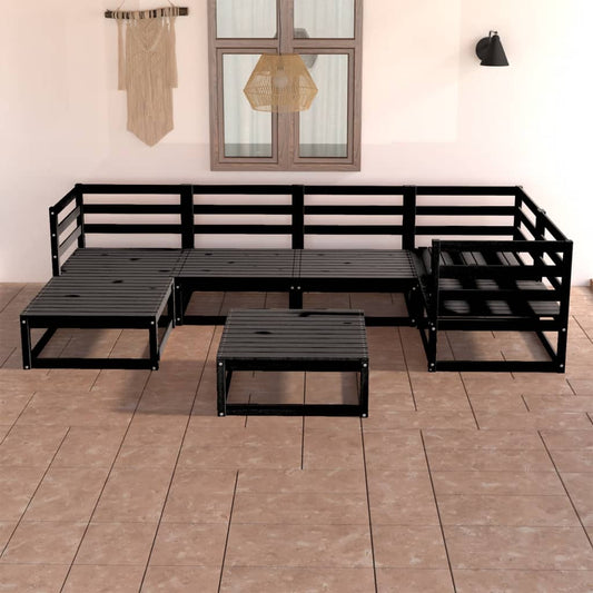 vidaXL 7 Piece Garden Lounge Set Black Solid Wood Pine