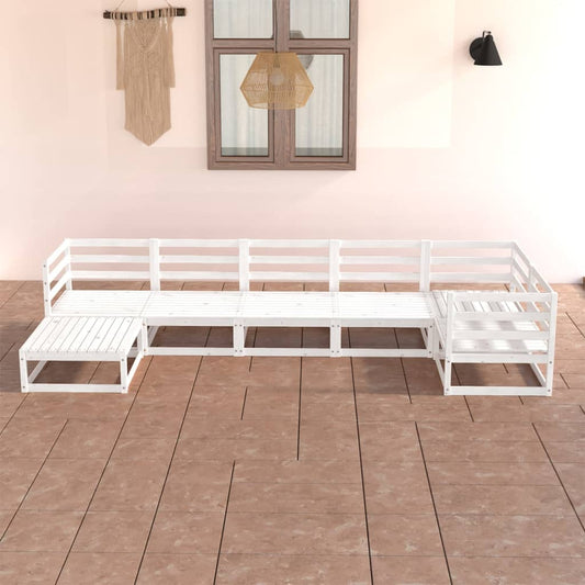 vidaXL 7 Piece Garden Lounge Set White Solid Pinewood