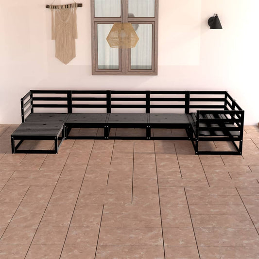 vidaXL 7 Piece Garden Lounge Set Black Solid Wood Pine