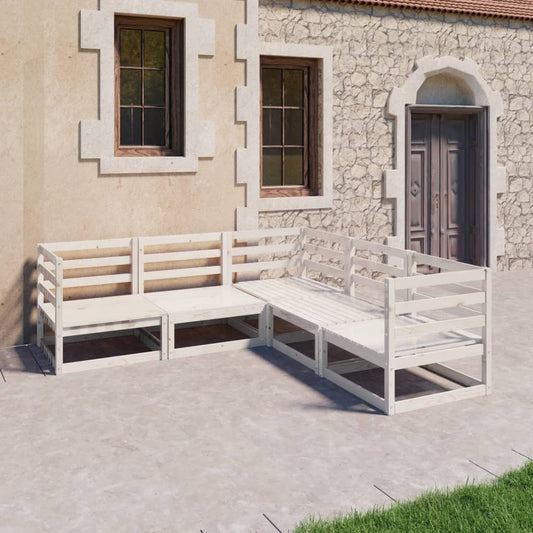 vidaXL 5 Piece Garden Lounge Set White Solid Wood Pine