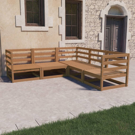 vidaXL 5 Piece Garden Lounge Set Honey Brown Solid Wood Pine