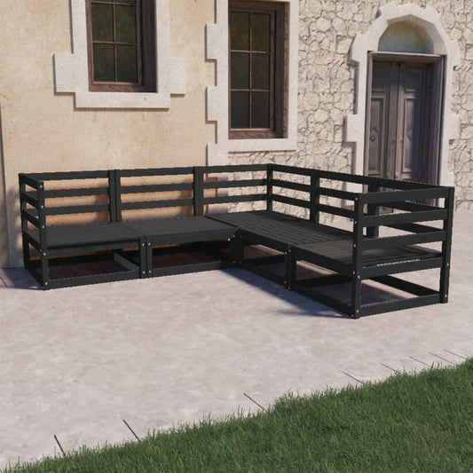 vidaXL 5 Piece Garden Lounge Set Black Solid Wood Pine