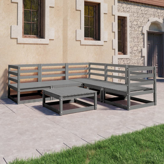 vidaXL 6 Piece Garden Lounge Set Grey Solid Wood Pine