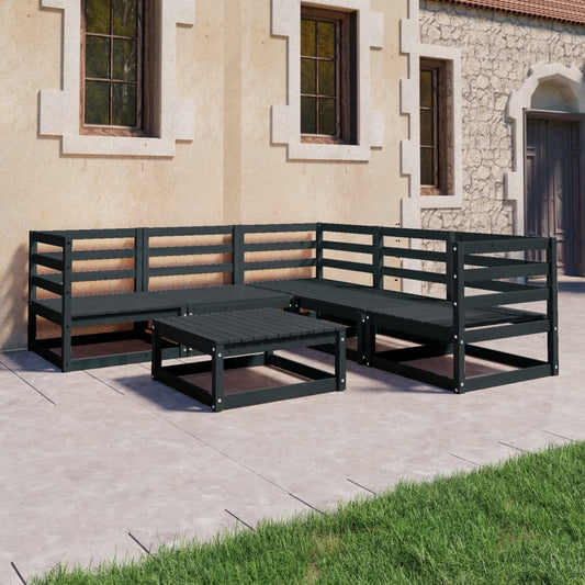 vidaXL 6 Piece Garden Lounge Set Black Solid Wood Pine