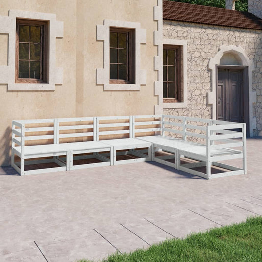 vidaXL 6 Piece Garden Lounge Set White Solid Pinewood