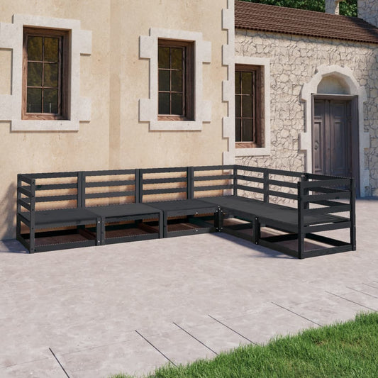vidaXL 6 Piece Garden Lounge Set Black Solid Pinewood