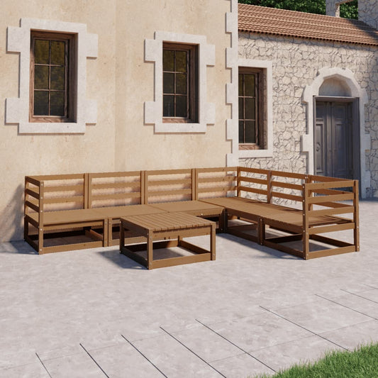 vidaXL 7 Piece Garden Lounge Set Honey Brown Solid Pinewood