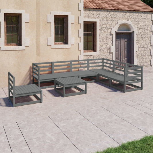 vidaXL 8 Piece Garden Lounge Set Grey Solid Pinewood