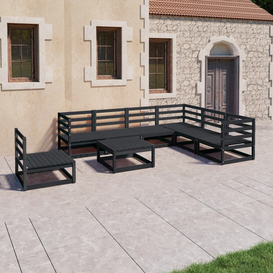 vidaXL 8 Piece Garden Lounge Set Black Solid Wood Pine