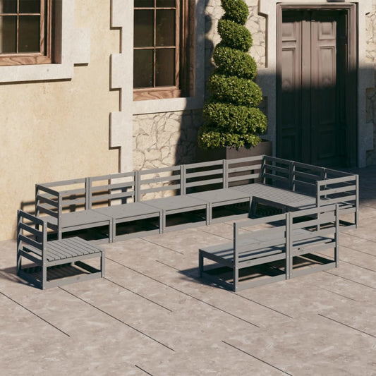 vidaXL 10 Piece Garden Lounge Set Grey Solid Pinewood
