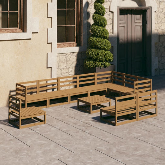 vidaXL 11 Piece Garden Lounge Set Honey Brown Solid Pinewood