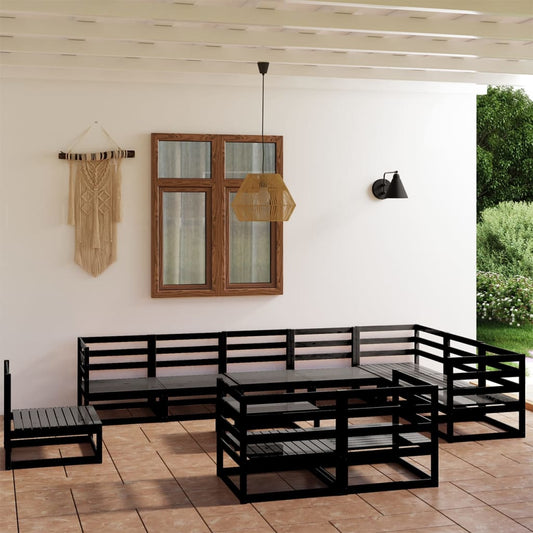 vidaXL 11 Piece Garden Lounge Set Black Solid Pinewood