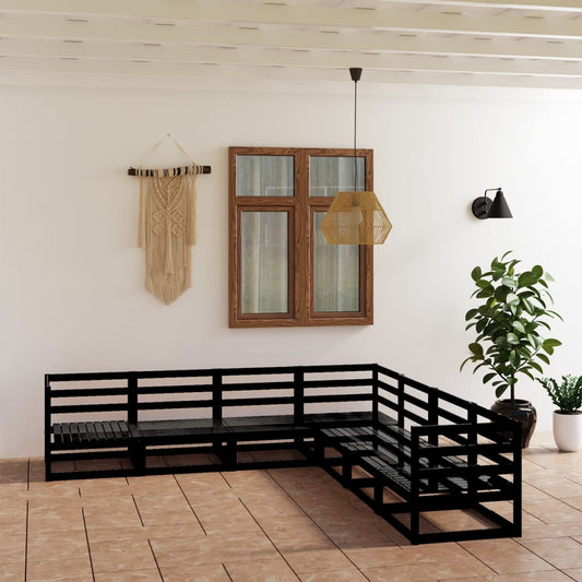 vidaXL 7 Piece Garden Lounge Set Black Solid Pinewood