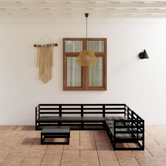 vidaXL 8 Piece Garden Lounge Set Black Solid Pinewood