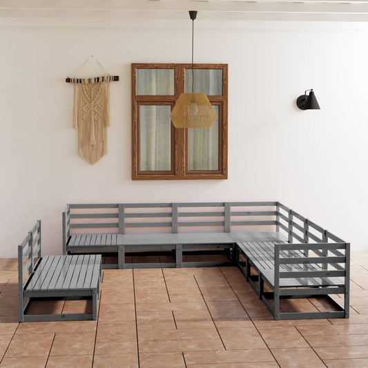 vidaXL 9 Piece Garden Lounge Set Grey Solid Pinewood