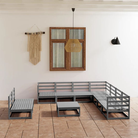 vidaXL 10 Piece Garden Lounge Set Grey Solid Pinewood