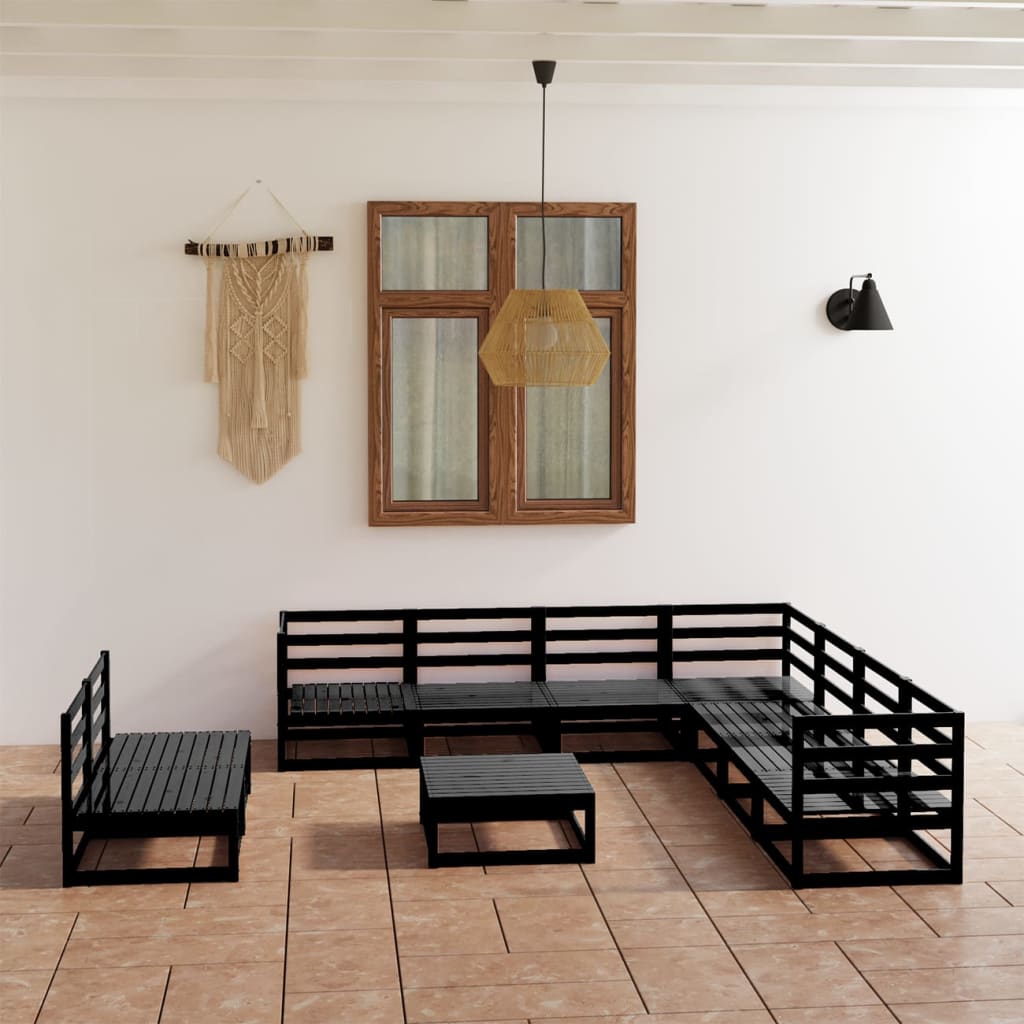 vidaXL 10 Piece Garden Lounge Set Black Solid Pinewood