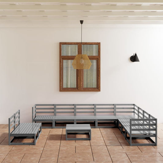 vidaXL 11 Piece Garden Lounge Set Grey Solid Pinewood