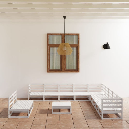 vidaXL 12 Piece Garden Lounge Set White Solid Pinewood