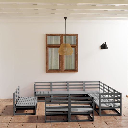 vidaXL 11 Piece Garden Lounge Set Grey Solid Pinewood