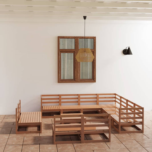 vidaXL 12 Piece Garden Lounge Set Honey Brown Solid Pinewood