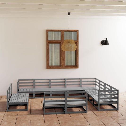vidaXL 12 Piece Garden Lounge Set Grey Solid Pinewood