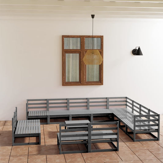 vidaXL 13 Piece Garden Lounge Set Grey Solid Pinewood