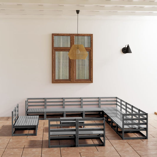 vidaXL 14 Piece Garden Lounge Set Grey Solid Pinewood