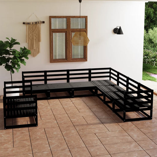 vidaXL 9 Piece Garden Lounge Set Black Solid Pinewood