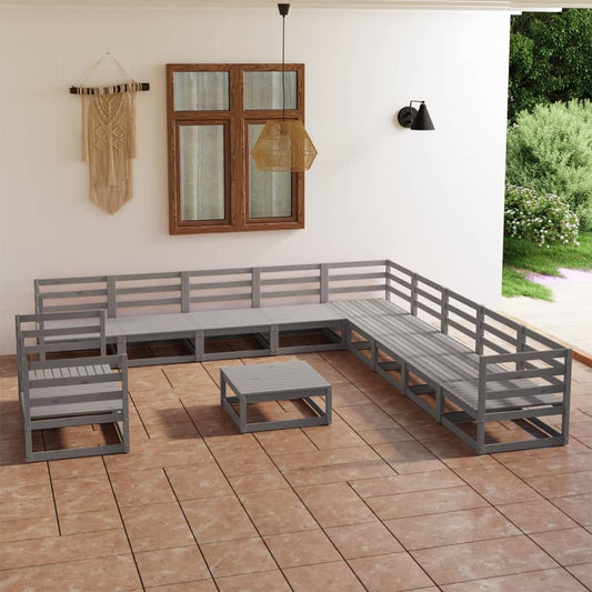 vidaXL 12 Piece Garden Lounge Set Grey Solid Pinewood