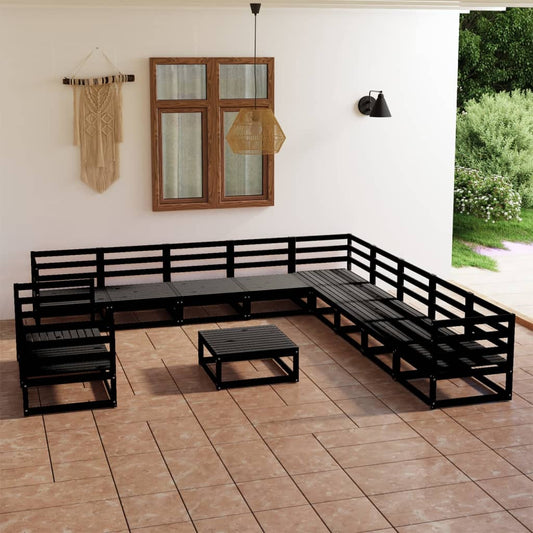 vidaXL 12 Piece Garden Lounge Set Black Solid Pinewood