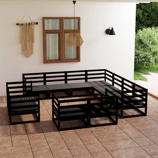 vidaXL 11 Piece Garden Lounge Set Black Solid Pinewood