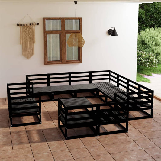 vidaXL 12 Piece Garden Lounge Set Black Solid Pinewood